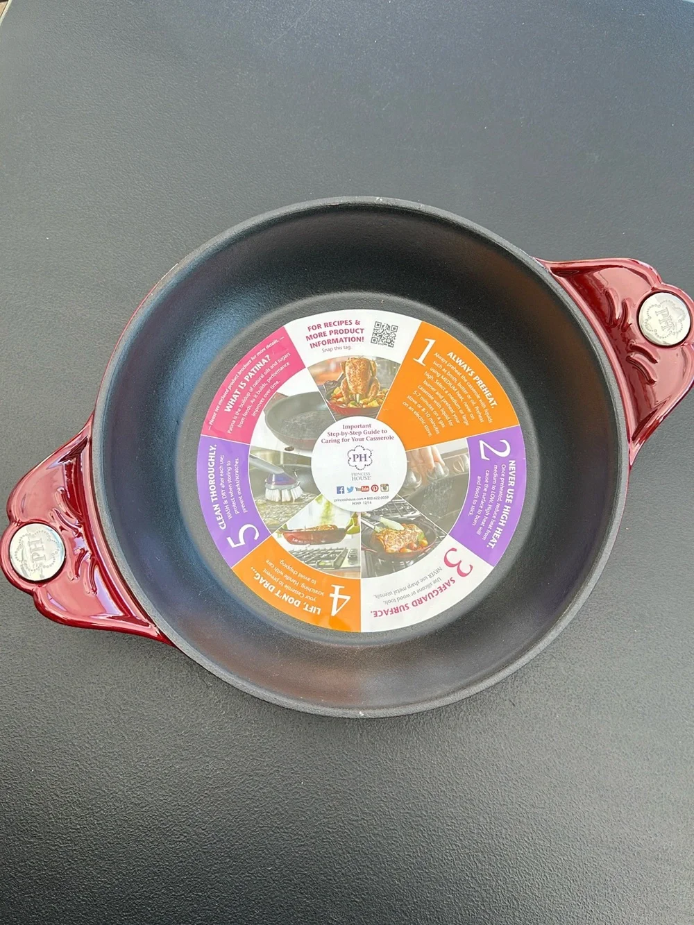 Princess House Red Ceramic Covered Casserole with Glass Lid